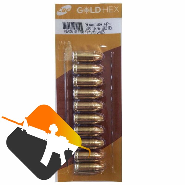 Munição CBC 9MM Luger +P+EXPO 115GR GOLD HEX