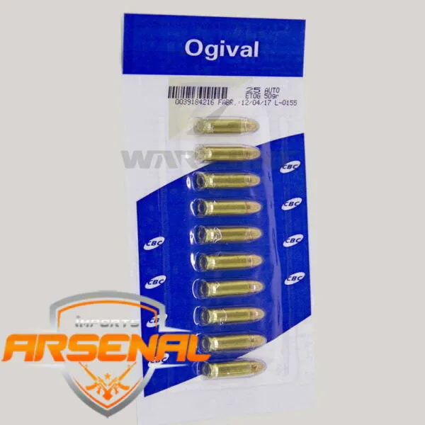 Munição CBC 25 AUTO ETOG 50GR