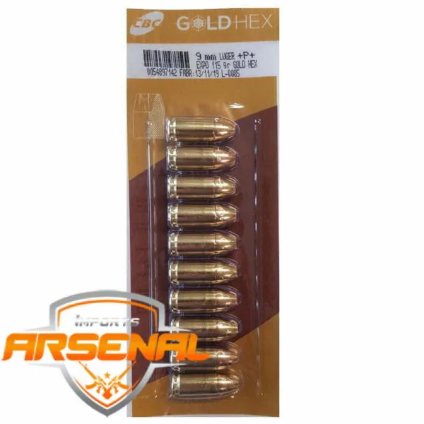 Munição CBC 9MM Luger +P+EXPO 115GR GOLD HEX
