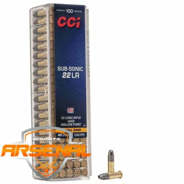 Munição CCI 22LR Subsonica HP 40GR – CX100
