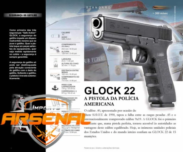 Pistola Glock G22 - Calibre .40 ACP 15+1 Oxidada
